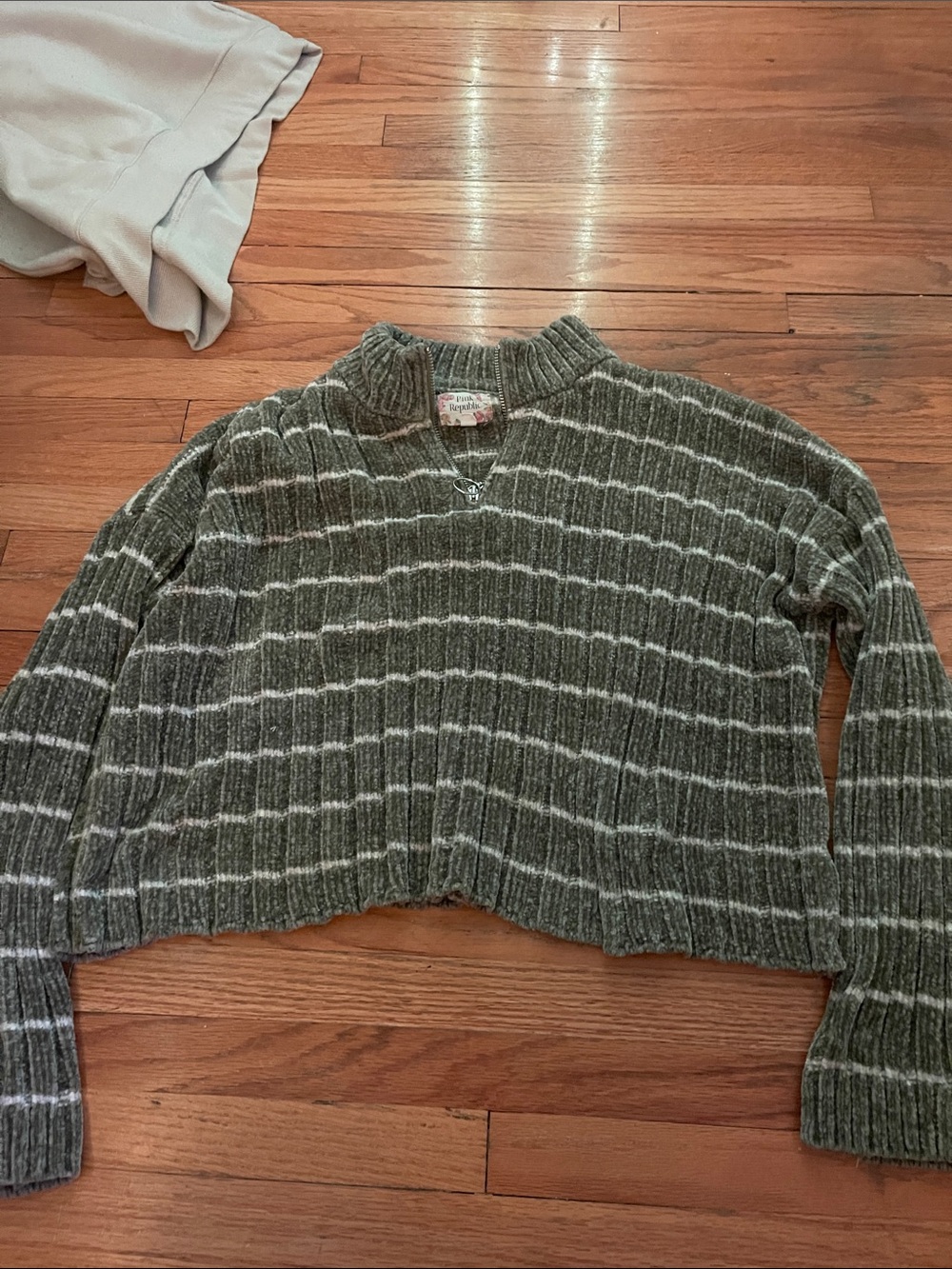 Pink Republic Olive Green Striped Mock Neck Sweater